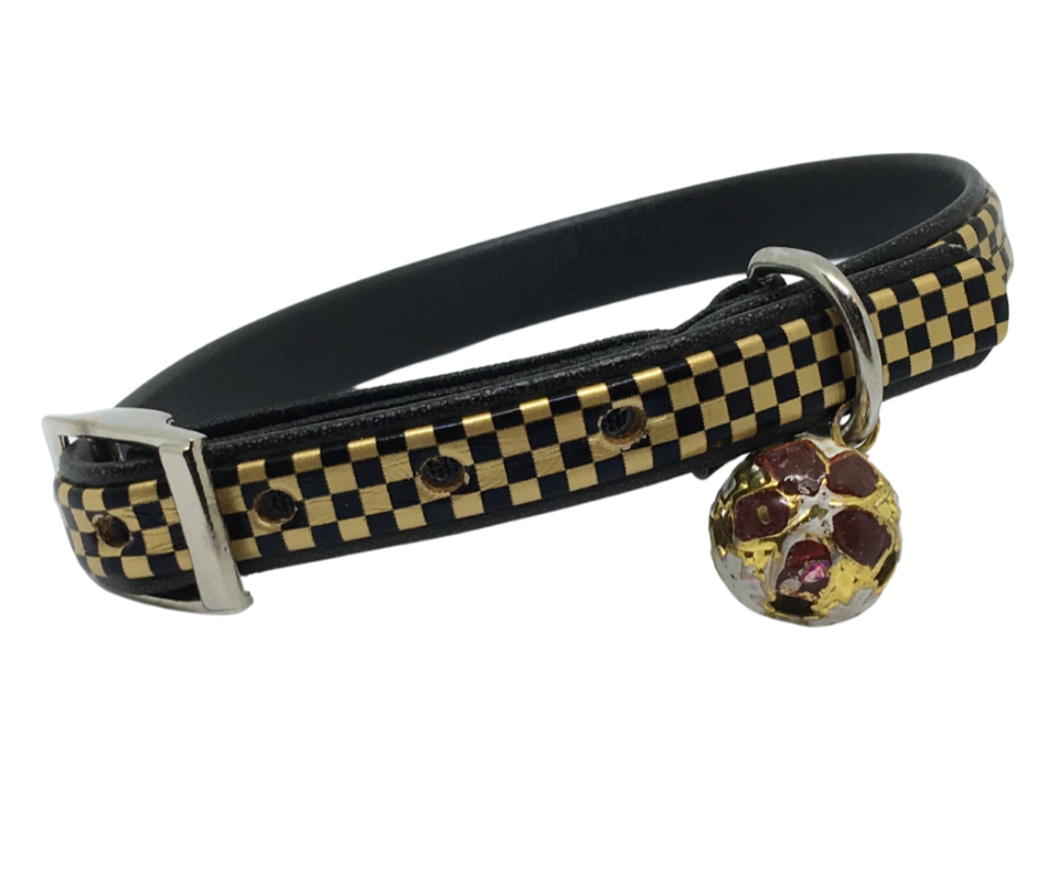 Gold Checker Cat Collar with Safety