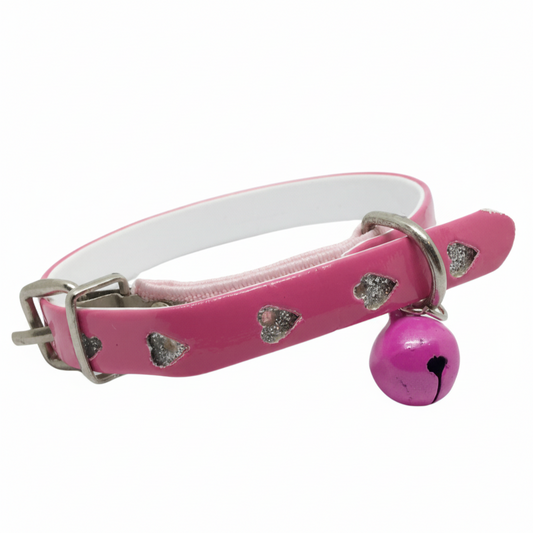 Pink Glittery Heart Cat Collar with Safety