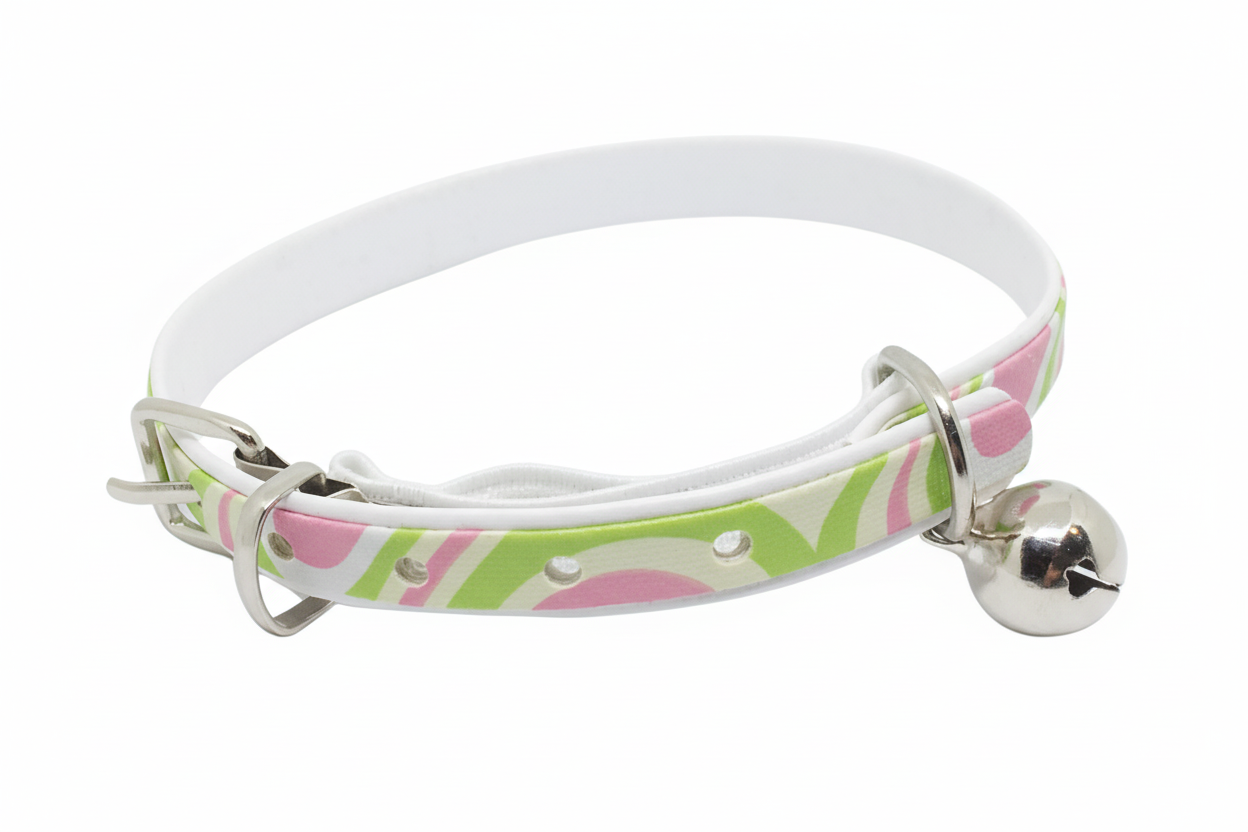 Psychadalic Cat Collar with Safety - Green & Pink