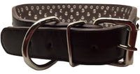 Wide Spike Leather Large Dog Collar - Brown