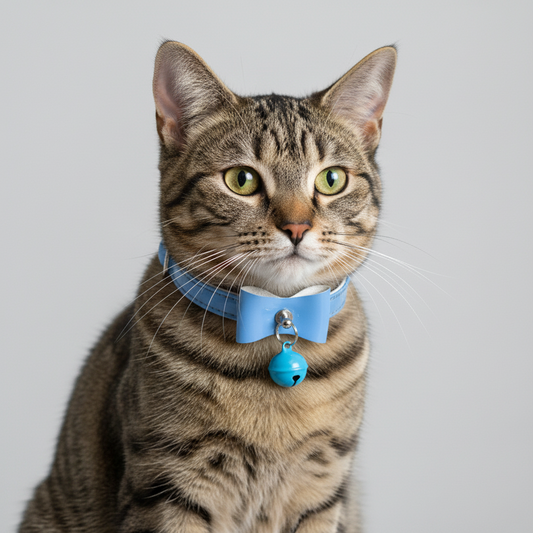 Cat Collar with Bow and Bell with Safety - Blue