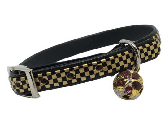 Gold Checker Cat Collar with Safety