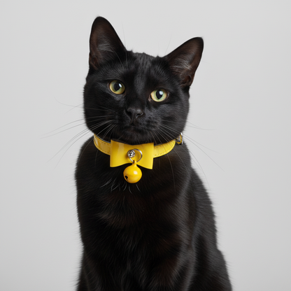 Cat Collar with Bow and Bell with Safety - Yellow