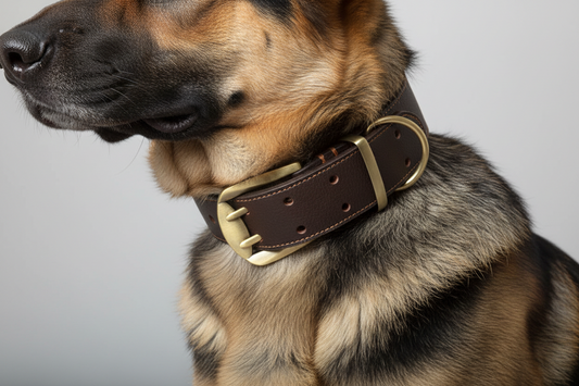 Double Hook Leather and Brass Large Dog Collar