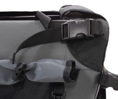 Close-up of the quick-release safety buckle on the Ruff N Tuff dog crate carry strap