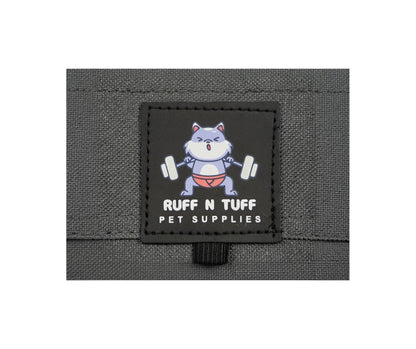 Ruff N Tuff Pet Supplies brand logo patch on the dog crate fabric